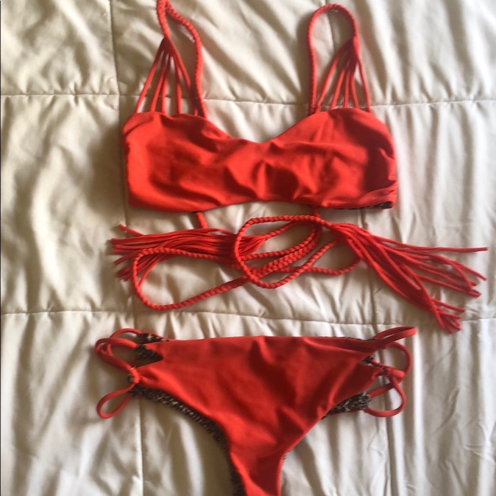 Acacia Two Piece red suit M bottoms S Top